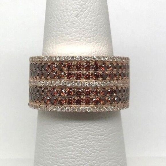 18k Rose Gold with Orange & White Round Brilliant Cut Diamonds Size 6.5 - Picture 6 of 9